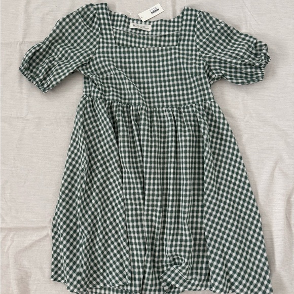 GREEN GINGHAM PUFF SLV DR